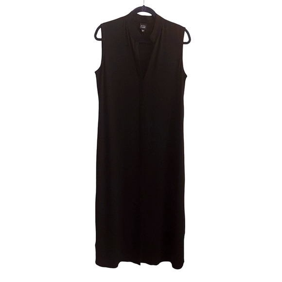 EILEEN FISHER Black Silk Sleeveless Button Down Maxi Dress with Mandarin Collar - Picture 1 of 11